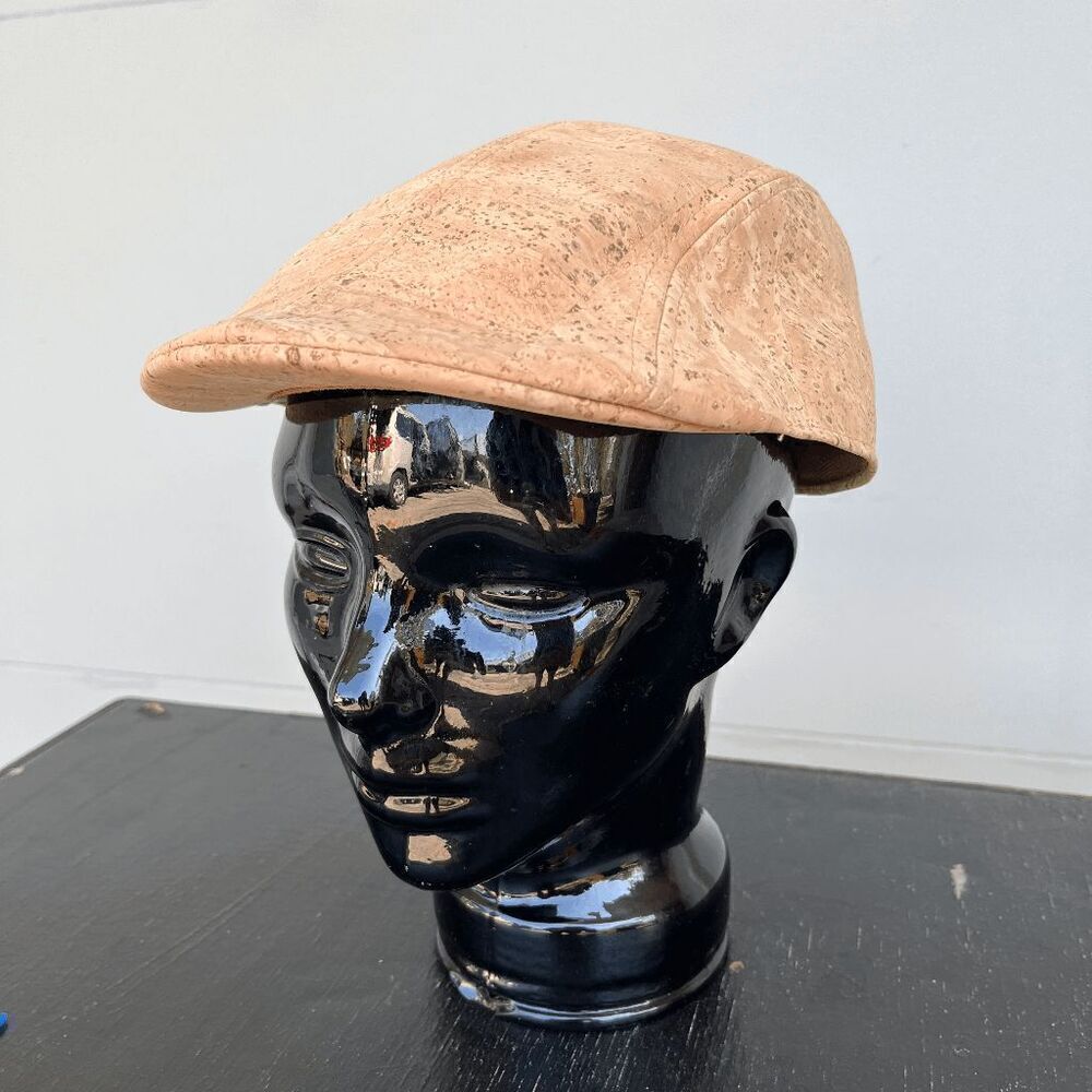 Vintage Cork Newsboy Cap Made in Portugal - Size 60, Natural Fabric Blend
